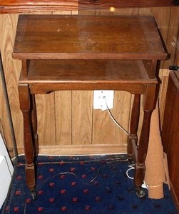lot 117 image: vintage two-tier wooden telephone table or dictionary stand