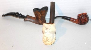 lot 140 image: vintage Turkish figural meerschaum tobacco pipe & Lorenzo Spitfire Sport Dublin briar tobacco pipe and more see pictures