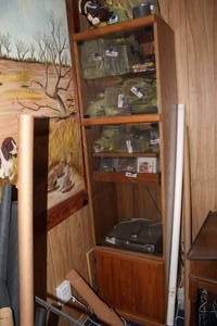 lot 150 image: wood cabinet with a glass door (contents not included)
