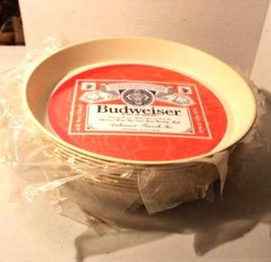 lot 155 image: vintage round Budweiser serving trays