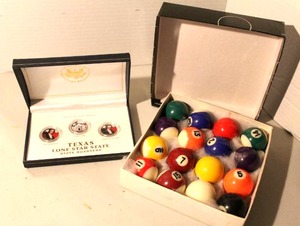 lot 156 image: Texas Lone Star State State Quarters coin set in a presentation case and 16 billiard pool balls not standard size they are smaller