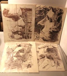lot 173 image: These prints depict the construction of Mount Rushmore and the individual faces of the presidents