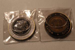 lot 188 image: Presidential Emergency Operations Center challenge coin. And challenge coin featuring the White House Situation Room logo