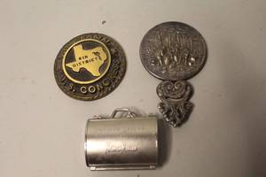lot 196 image: vintage Hans Jensen Denmark silver-plated hand mirror & Judith Leiber for Neiman Marcus silver tone miniature handbag pill box & token featuring a map of Texas