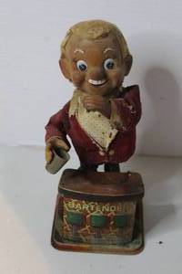 lot 221 image: vintage 1950s-1960s Japanese tin and battery-operated bartender toy,