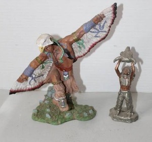 lot 231 image: An Old West Visions Limited Edition Native American Indian Eagle Dancer figurine & Masterworks Fine Pewter Good Hunting figurine sculpted by Peter C. Sedlow