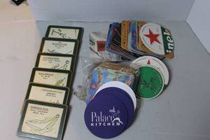 lot 246 image: vintage assorted beer coasters featuring various breweriana brand logos