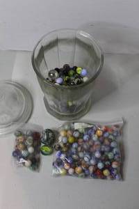lot 249 image: collection features a variety of vintage and decorative glass marbles