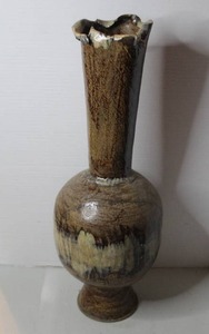 lot 254 image: vintage West Germany ceramic vase featuring a brown and beige drip glaze