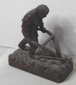 lot 261 image: sculpture of a farmer plowing  with a symbol marking on the back see pictures for details