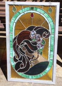 lot 280 image: an Exceptional Stained Glass Art Deco Flapper Girl Portrait Panel about 16x26