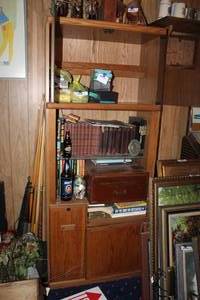 lot 299 image: wood bookshelf cabinet with lower storage doors (contents not included)