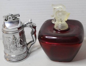 lot 305 image: vintage silver table lighter shaped like a beer stein & Art Deco glass trinket box