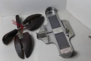 lot 340 image: vintage Brannock Device foot-measuring tool for womens shoe sizes & shoe trees