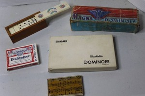 lot 341 image: vintage domino sets, including a set labeled Magna Dominoes and another marked Standard Marblelike Dominoes and more see pictures