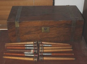 lot 370 image: These are vintage industrial textile bobbins, often referred to as quills or spindles, that were used in factories during the industrial revolution.