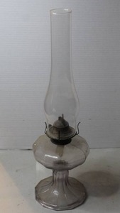 lot 371 image: vintage clear glass hurricane oil lamp