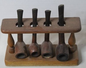 lot 387 image: vintage wooden pipe stand rack for displaying smoking pipes with pipes see pictures