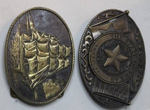 lot 389 image: vintage sailing ship belt buckle & vintage Tony Lama State of Texas solid brass belt buckle