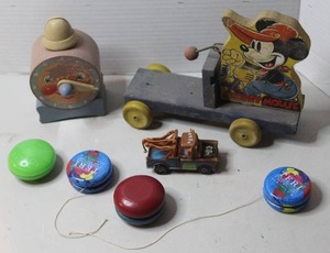 lot 396 image: vintage Fisher-Price Mickey Mouse Choo-Choo pull toy & vintage Fisher Price Tick Tock Teaching Clock and much more see pictures for details