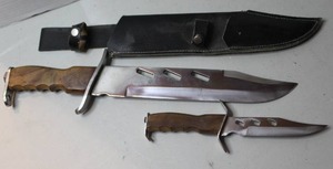 lot 403 image: piggyback Bowie and hunting knife set.