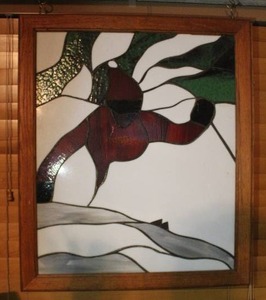 lot 409 image: framed stained-glass art piece about 23x27