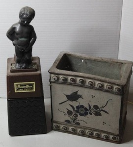lot 442 image: vintage Master Piece Manneken Pis novelty liquor dispenser with a glass bottle base &  vintage rectangular ceramic flower brick