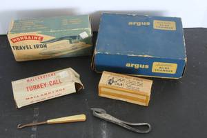 lot 506 image: vintage Mondaine Travel Iron F Type with its original box & antique metal can opener & much more see pictures for details