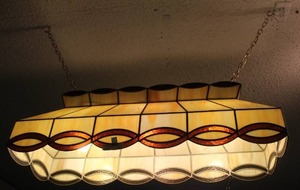 lot 551 image: vintage stained glass pool table lamp.
