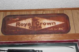 lot 557 image: vintage Royal Crown Cola embossed metal store sign