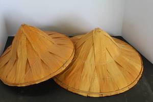 lot 561 image: handcrafted traditional Asian conical bamboo hats
