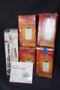 lot 41 image: SIP Portfolio Brand Accent Lamp in White finish, Book light and lava lamp.