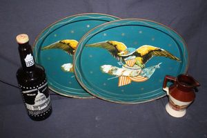 lot 44 image: Vintage Presidential Trays, ceramic cup and beverage bottle