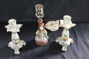 lot 100 image: Set of Vintage Candle Holders Made in Occupied Japan&nbsp and Vintage Asian Styled Lamp