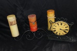 lot 192 image: Candle Holders, Candles and Mantel Clock