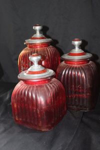 lot 208 image: Artland Ruby Red Flashed Ribbed Glass Canisters with Sealing lids