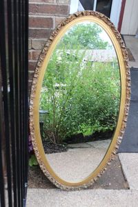 lot 239 image: Large framed oval mirror approx 3ft tall
