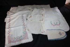 lot 245 image: cross stitched linens