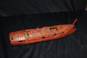 lot 247 image: Vintage Chinese hand-carved bamboo river boat figure