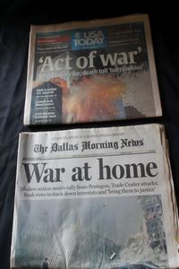 lot 253 image: Vintage 9-11 Headline newspapers USA Today and The Dallas Morning News