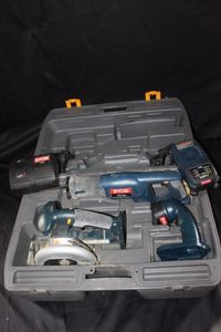 lot 12 image: ROYBI Cordless 3 Piece tool set with case and 2 charges, no batteries