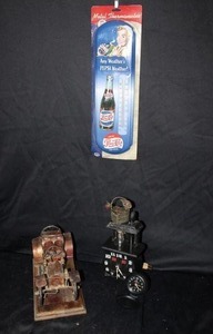 lot 341 image: Retro Pepsi Cola thermometer, mini stove clock, copper antique style car