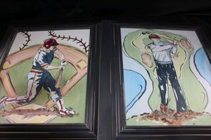 lot 346 image: Reesa Framed Water color sports art, Baseball & Golf