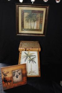 lot 350 image: Bamboo art storage box & wall art decor