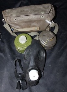 lot 378 image: Rare Military issue gas mask plus cartridges and carry case