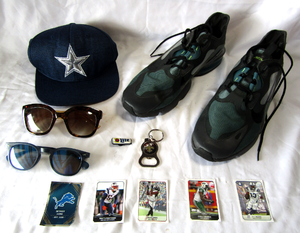 lot 123 image: Nike sport shoes size 10, Dallas Cowboys hat and more sports related items