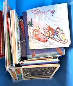 lot 103 image: Plastic tote full of childrens books