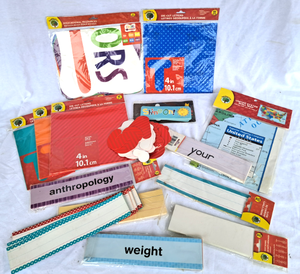 lot 155 image: Assorted educational materials, large map of the U.S., Die-cut letter sets and more