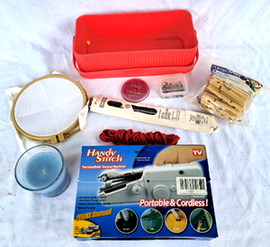 lot 158 image: Handy Stitch portable & cordless sewing machine and sewing notions