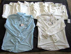 lot 147 image: New Nike Polo style casual shirts, New Poncho button up long sleeve dress shirts, 8 total